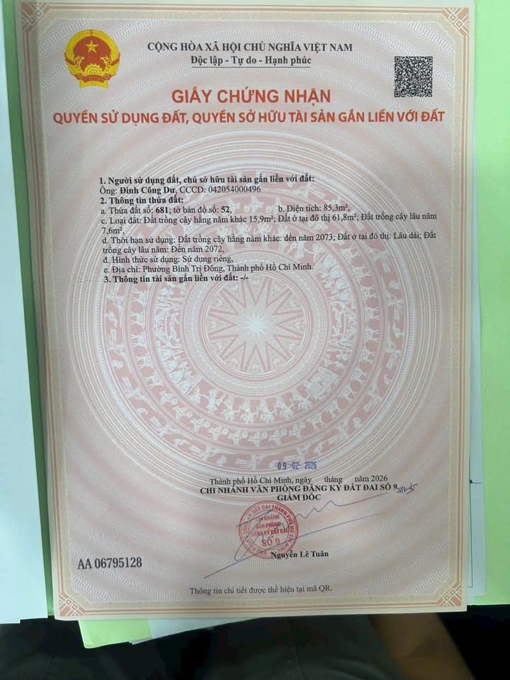 Đất Bình Tân 75m² Sổ Hồng Sẵn Sàng - 5 Tỷ TL