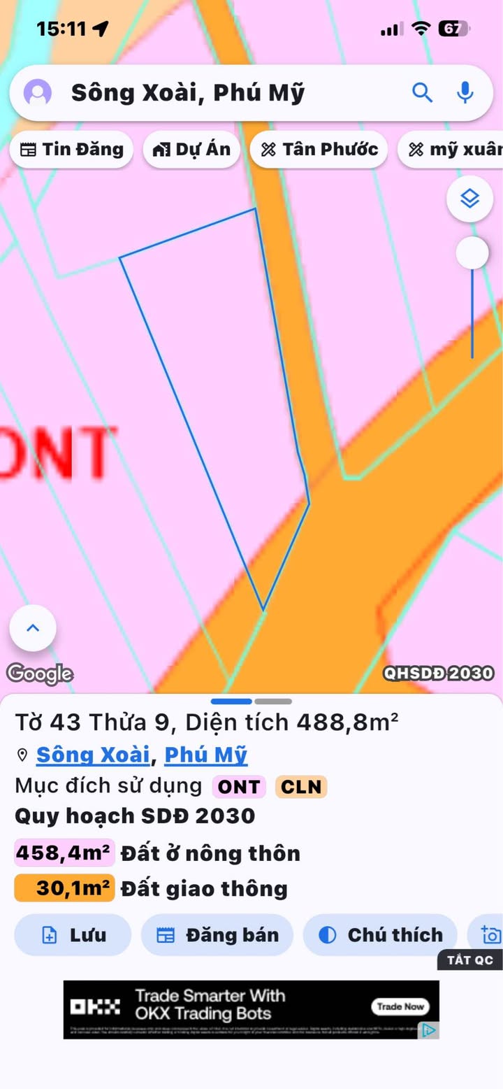 Đất Nền Sông Xoài, Phú Mỹ 120m² - Đất thổ cư 100%