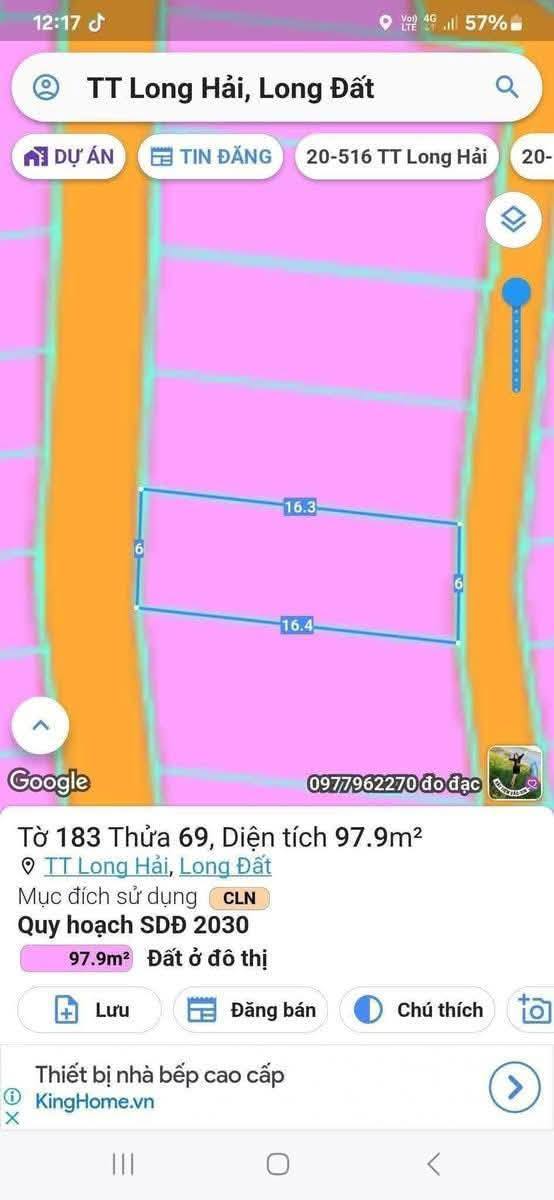 Bán đất Long Hải 100m² giá 1.55 tỷ - Sổ đỏ chính chủ, 2 mặt tiền!