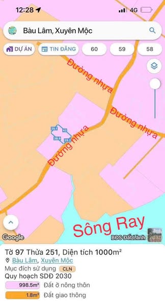 Đất Vườn Nghỉ Dưỡng Xuyên Mộc 1050m² - View Hồ Sông Ray Thơ Mộng