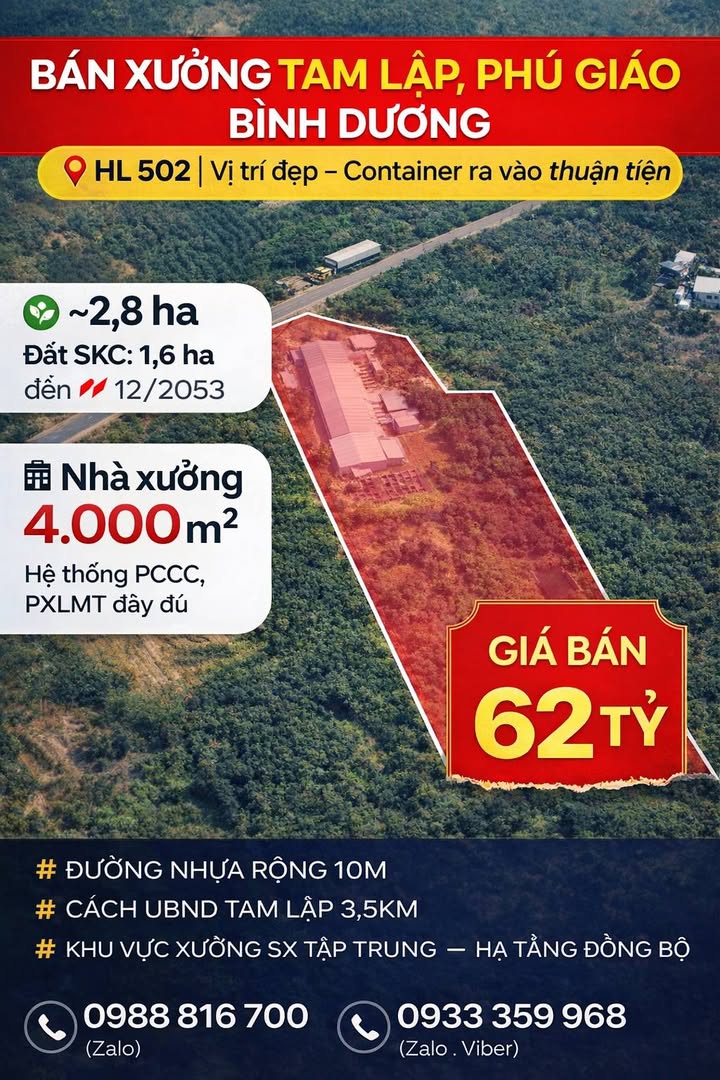 Kho/Xưởng Tam Lập, Phú Giáo 2.8ha - Hoạt động ngay!