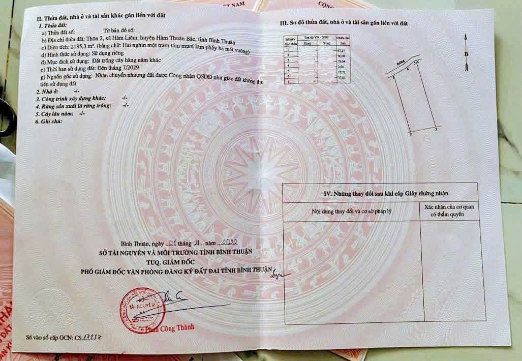 Đất nền Hàm Liêm, Hàm Thuận Bắc 2185.3m² - Sổ đỏ sẵn sàng