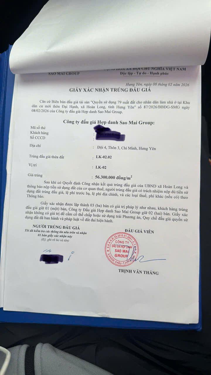 Đất đấu giá Hoàn Long Yên Mỹ 126m² giá 7 tỷ - Sổ đỏ chính chủ!