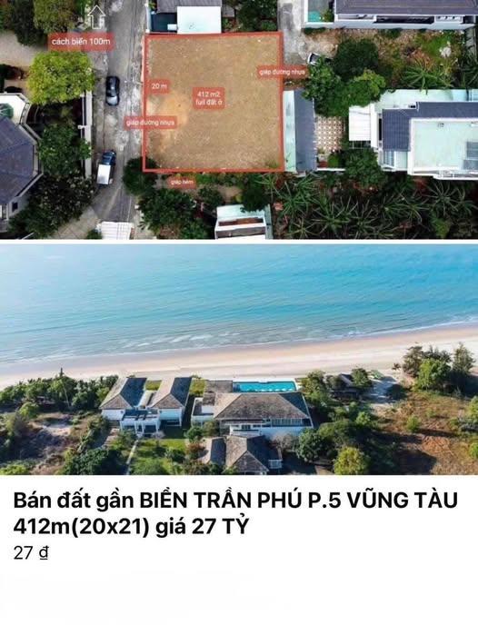 Bán Đất Biệt Thự 412m² Trần Phú, Vũng Tàu - Sổ Đỏ Thổ Cư, Giá 27 Tỷ