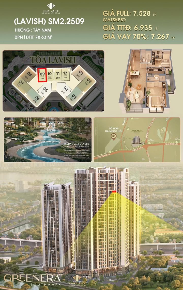 Chung cư Greenera Southmark Ngọc Hồi 78m² - View thoáng, giá tốt