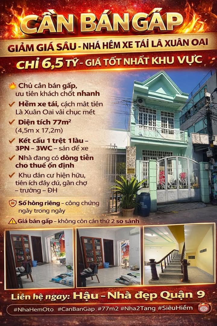 Nhà phố Lã Xuân Oai TP. Thủ Đức 77m² 6.5 tỷ - Ô tô vào tận nhà!