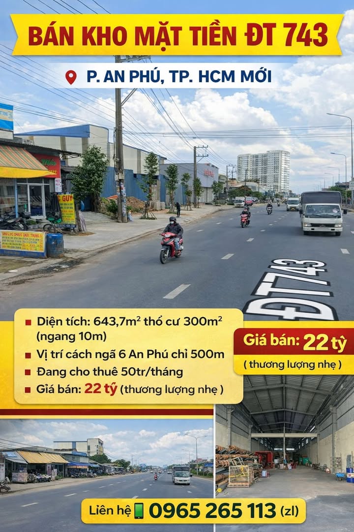 Kho mặt tiền ĐT 743 Thuận An 644m² - Dòng tiền ổn định!