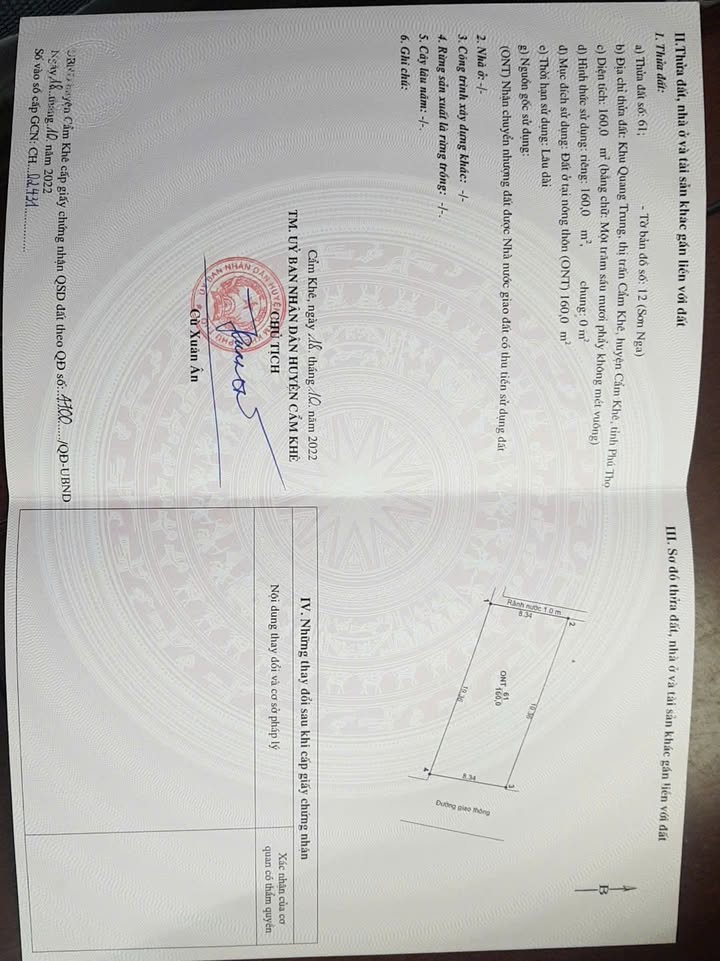 Đất nền Cẩm Khê Phú Thọ 160m² hơn 1 tỷ - Sổ đỏ chính chủ