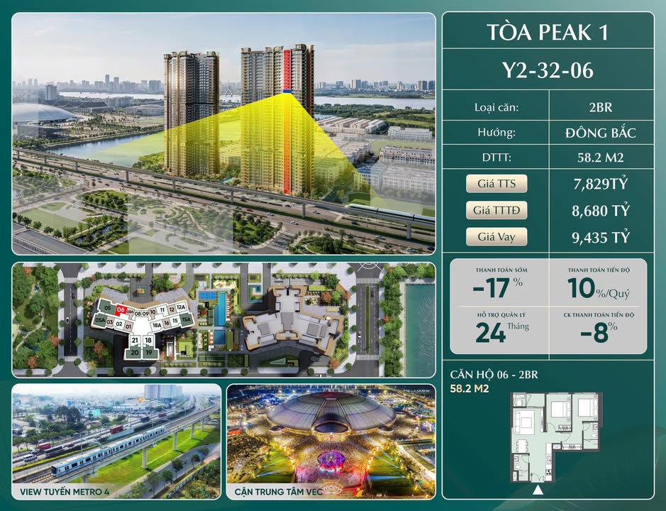 Căn hộ LUMIÈRE ESSENCE PEAK 58.2m² - View Công viên, Gần Metro 4