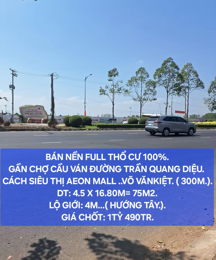 Đất nền Đường Lê Phước Thọ, Cái Răng 75.5m² - Đất thổ cư 100%