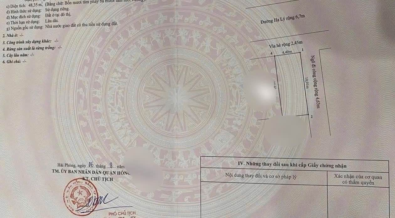 Đất Lô Góc Hạ Lý, Hồng Bàng - 48.35m² - Sẵn Sổ Hồng - Giá Đầu Tư