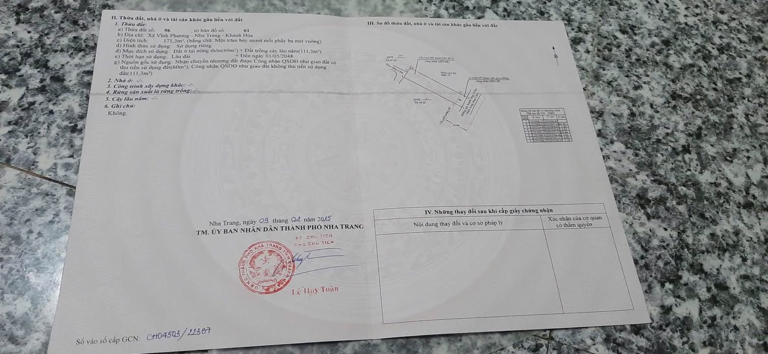 Đất Vĩnh Phương Nha Trang 113m² (60m² thổ cư) - Sổ đỏ sẵn sàng giao dịch