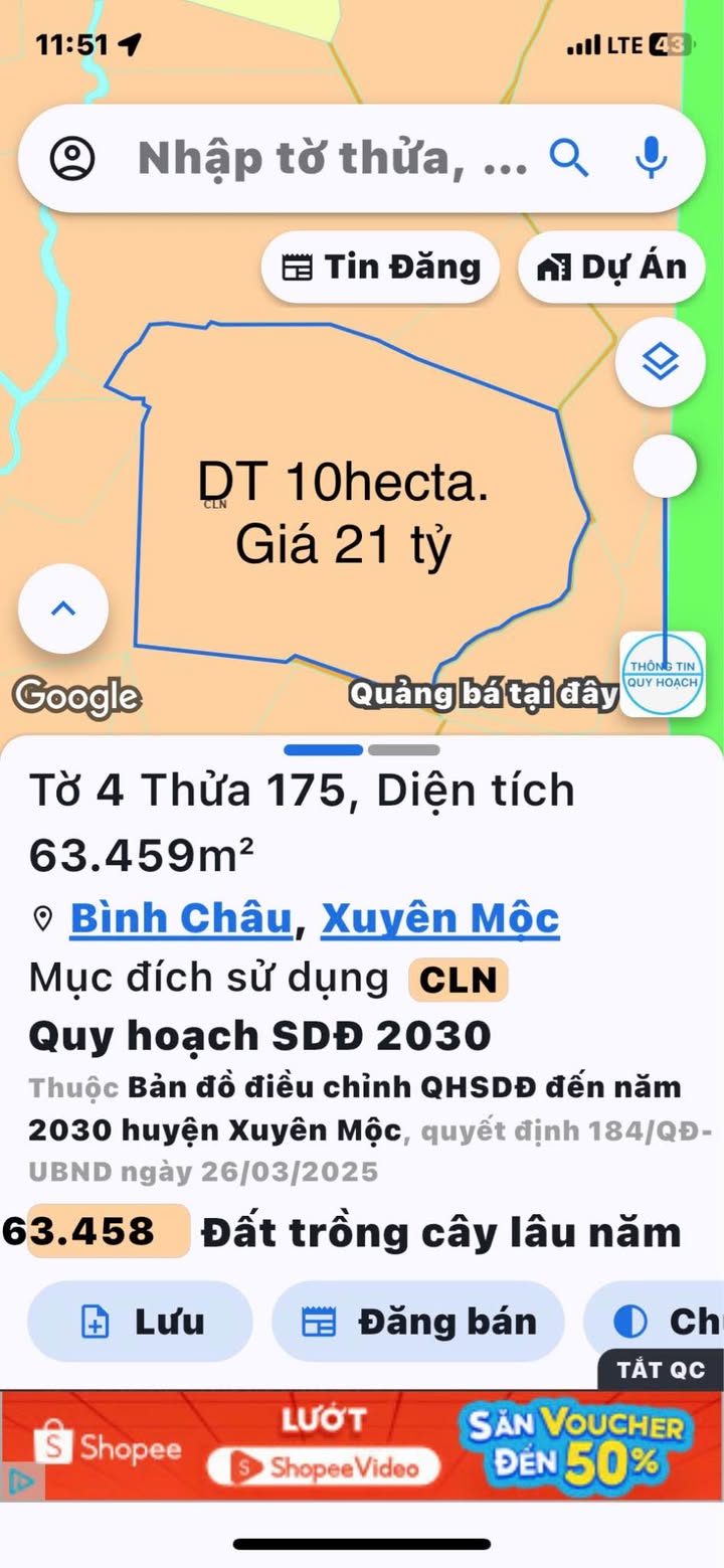 Đất vườn Bình Châu, Xuyên Mộc 10ha - Giá đầu tư tốt!