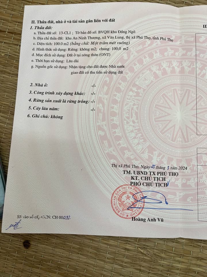 Đất nền Văn Lung Phú Thọ 100m² - Tiềm năng tăng giá