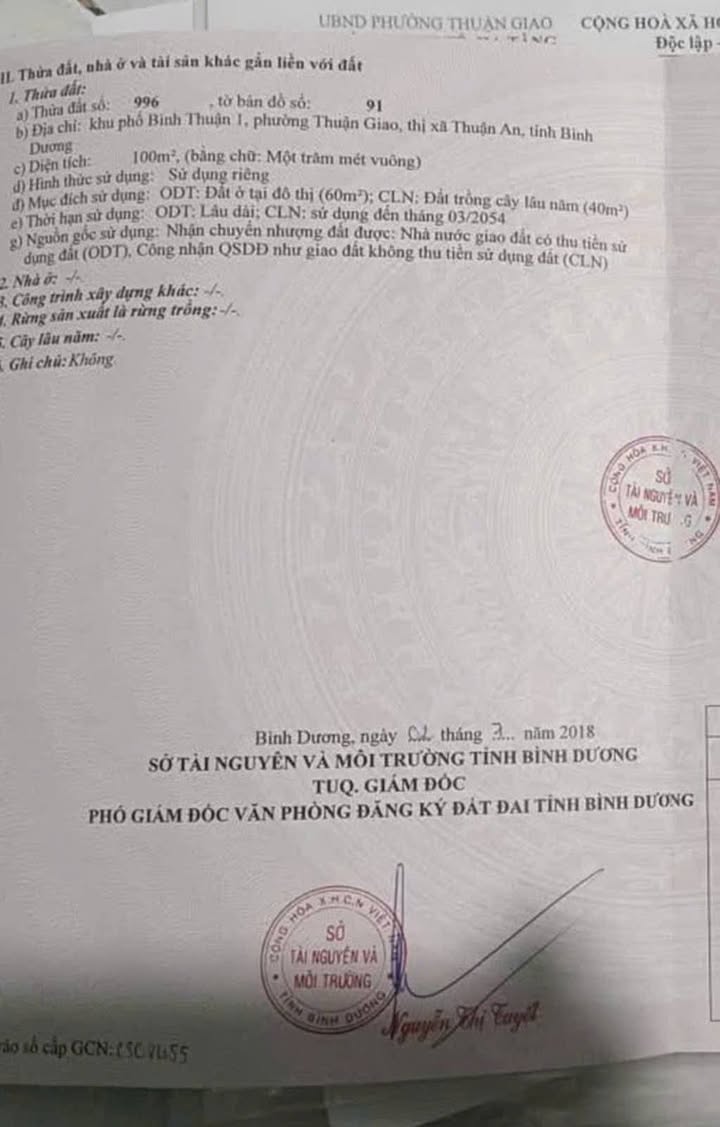 Đất nền Thuận Giao 100m² giá 1.8 tỷ - Tiềm năng tăng giá