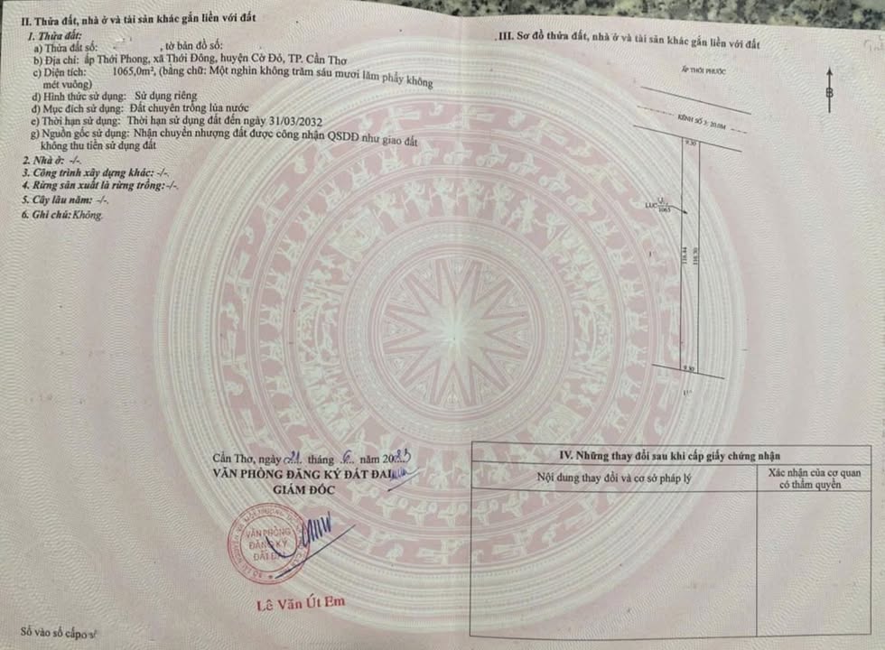 Bán đất Cờ Đỏ Cần Thơ 1.065m² giá 300 triệu - Sổ đỏ chính chủ!