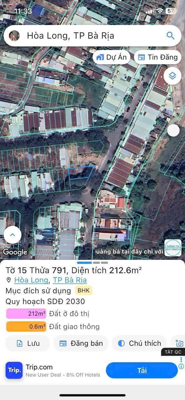 Bán Đất Biệt Thự 212.6m² Full Thổ Cư Mặt Tiền Nhựa Bà Rịa - Giá 3.45 Tỷ