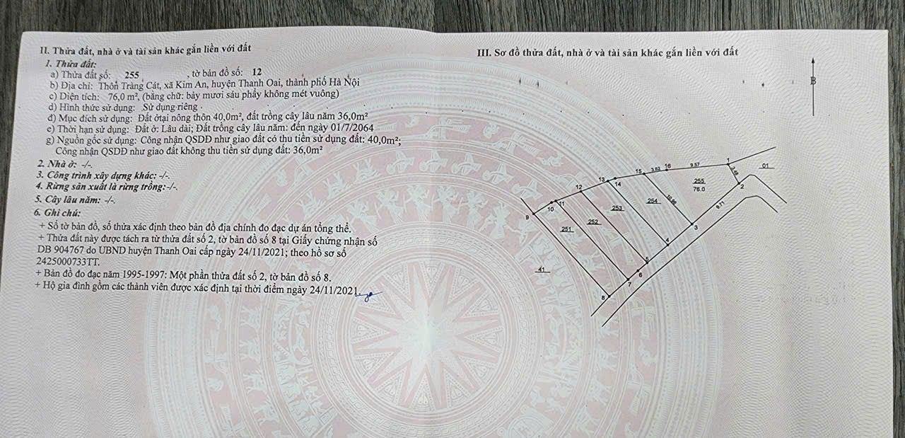 Đất nền Tràng Cát, Kim An (Thanh Oai) 76m² - Giá hơn 1 tỷ, ô tô vào đất
