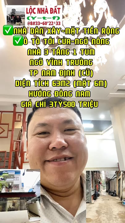 Nhà 3 Tầng Vĩnh Trường, Nam Định - 63m², 3.5 Tỷ, Ô Tô Tới Cửa