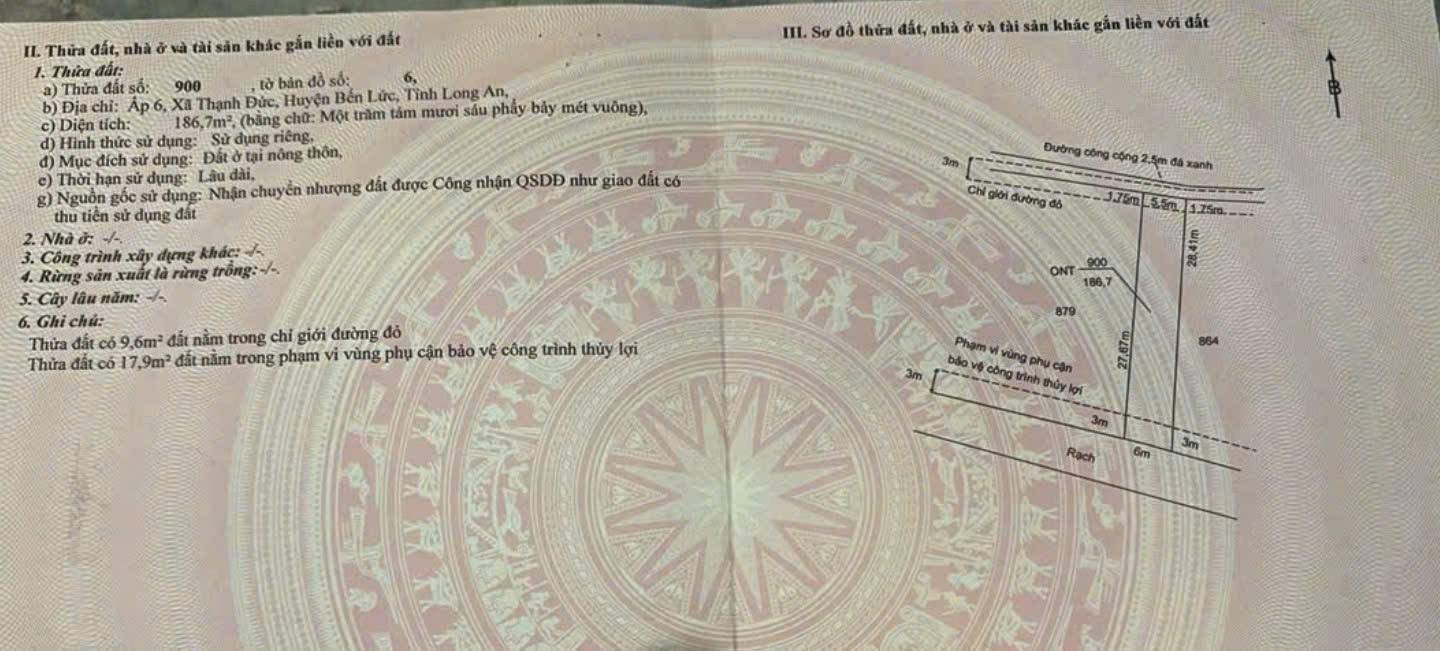 Đất Nền Thạnh Đức, Bến Lức 186m² - Đất Thổ Cư 100% Sẵn Sàng Xây Dựng!