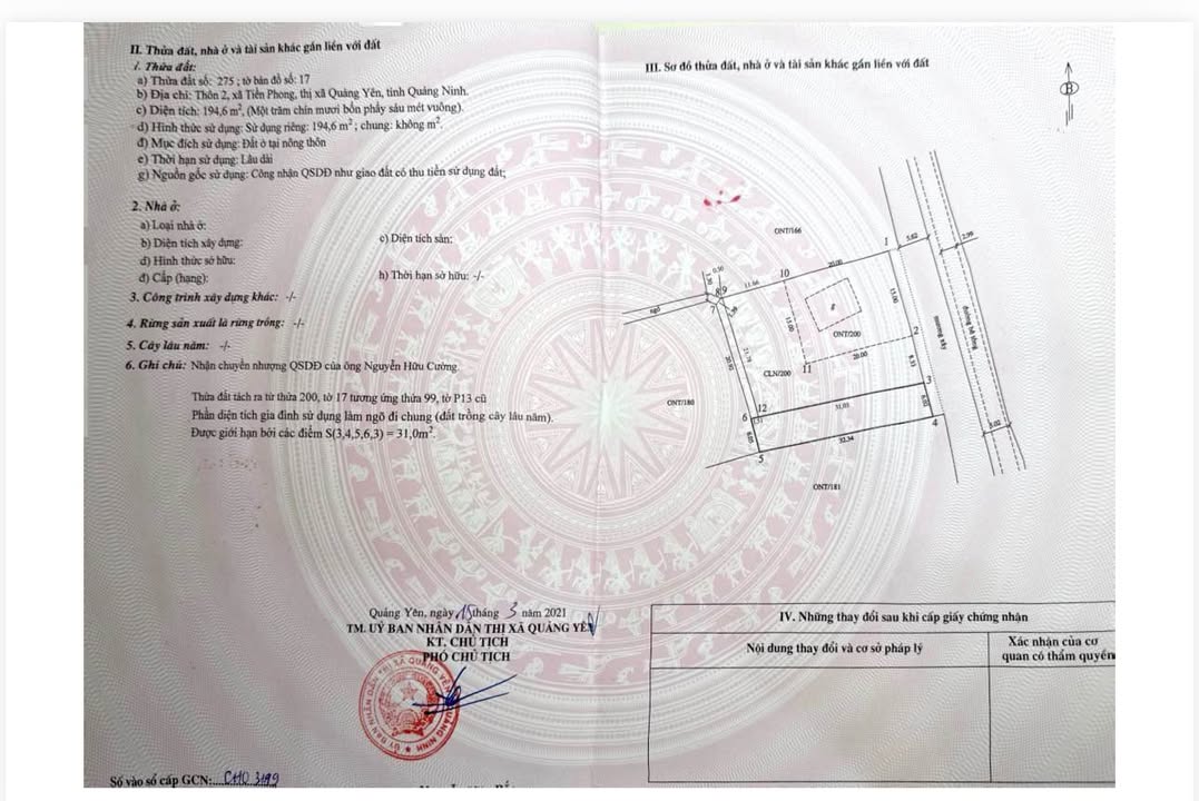 Đất nền Quảng Yên 195m² - Sổ đỏ chính chủ, đường rộng xe container