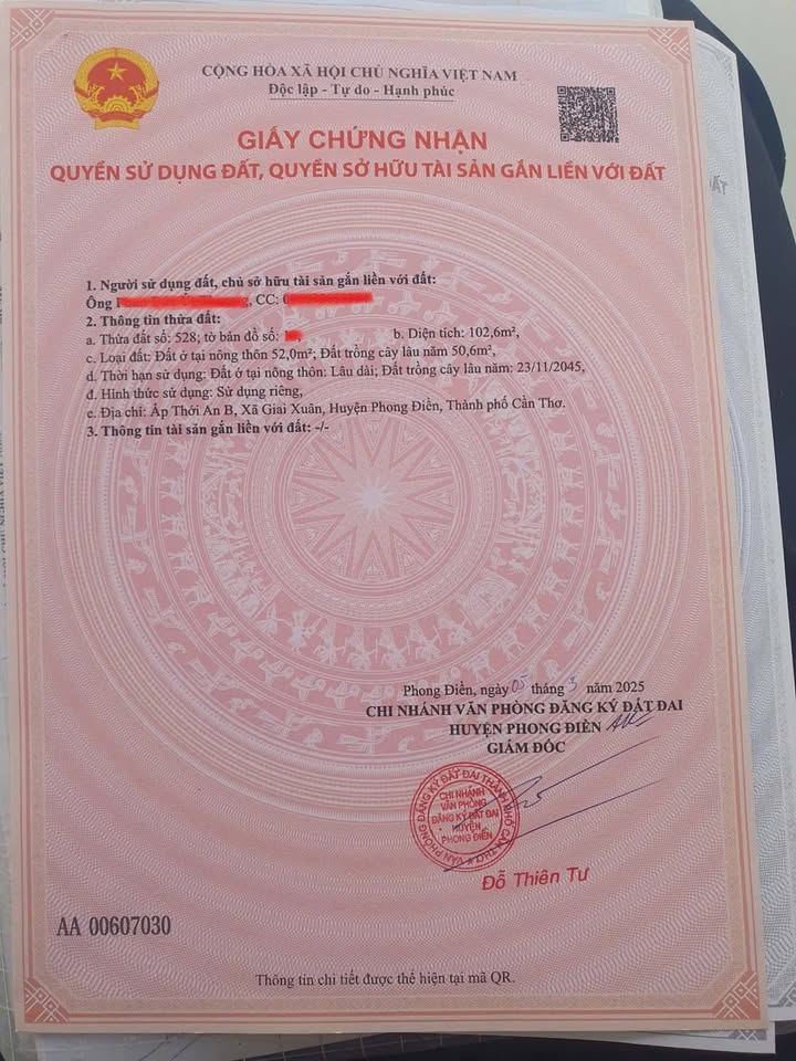 Bán Gấp 2 Nền Thổ Cư Phong Điền 680 Triệu, Gần Chợ Giai Xuân