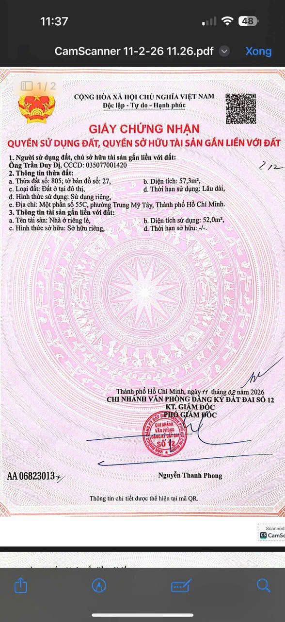 Đất nền Trung Mỹ Tây Q12 51.7m² - Sổ đỏ chính chủ, xây dựng tự do!