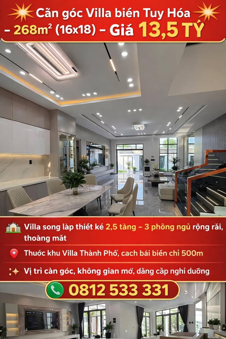 Villa Góc Biển Tuy Hòa 268m² - Đẳng Cấp Nghỉ Dưỡng 13.5 Tỷ