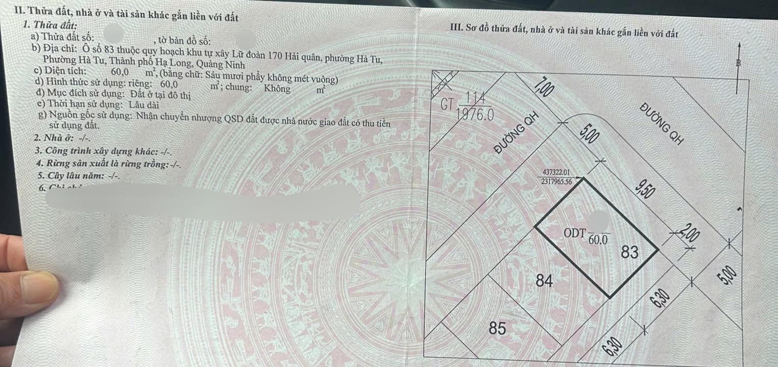 Đất nền Hà Tu, Hạ Long 60m² - Sổ đỏ chính chủ!