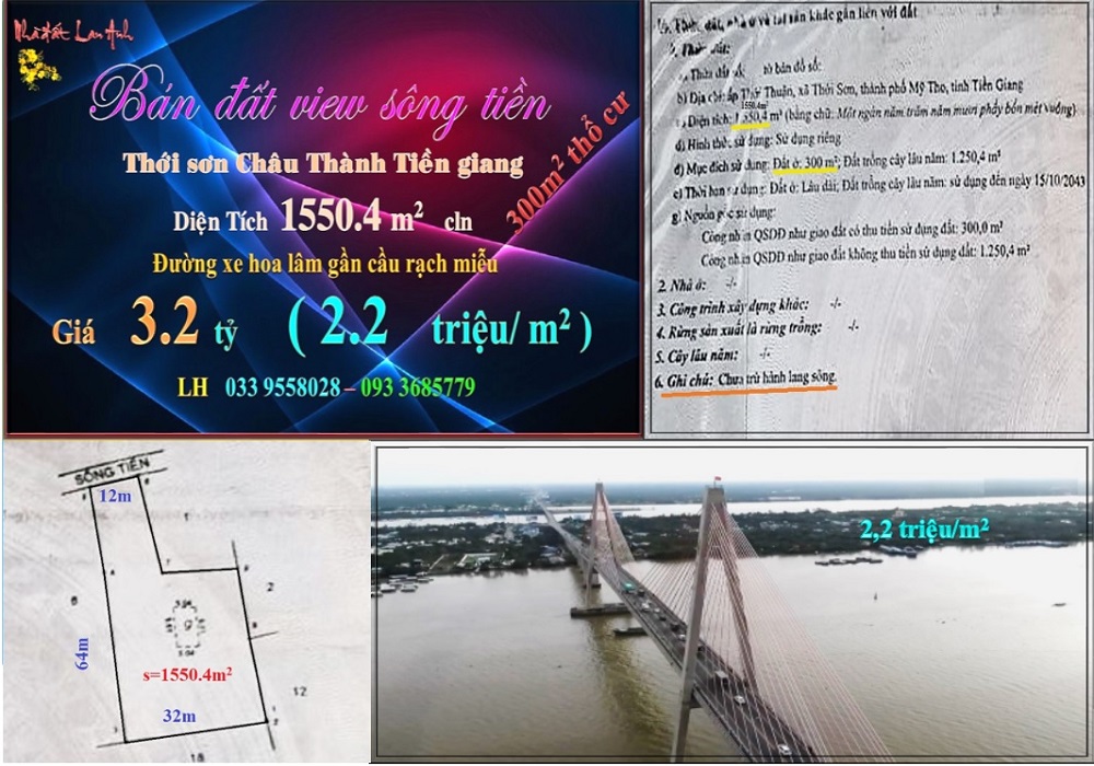 Đất Nền TP Mỹ Tho 1550m² view sông - Tiềm Năng Tăng Giá Vượt Trội!