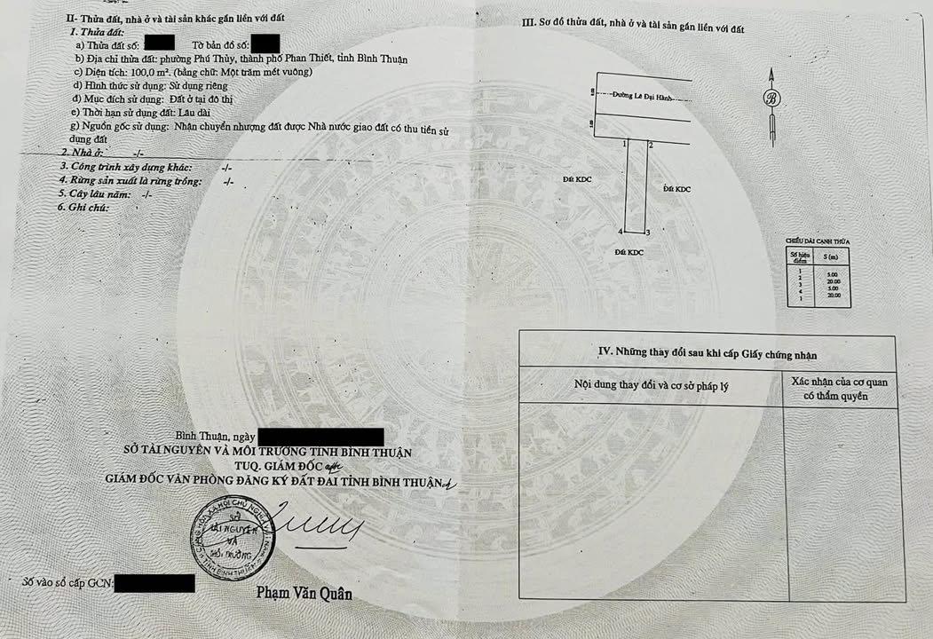 Bán đất Hùng Vương - Lê Đại Hành, Phan Thiết 100m² - Sẵn sổ, hướng đẹp