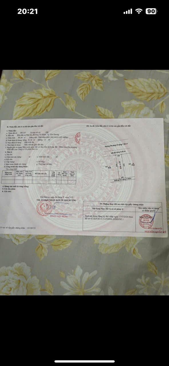 Đất nền KĐT Đại An 1 - Hải Dương 85m² giá 3 tỷ x - F0, Sổ đỏ