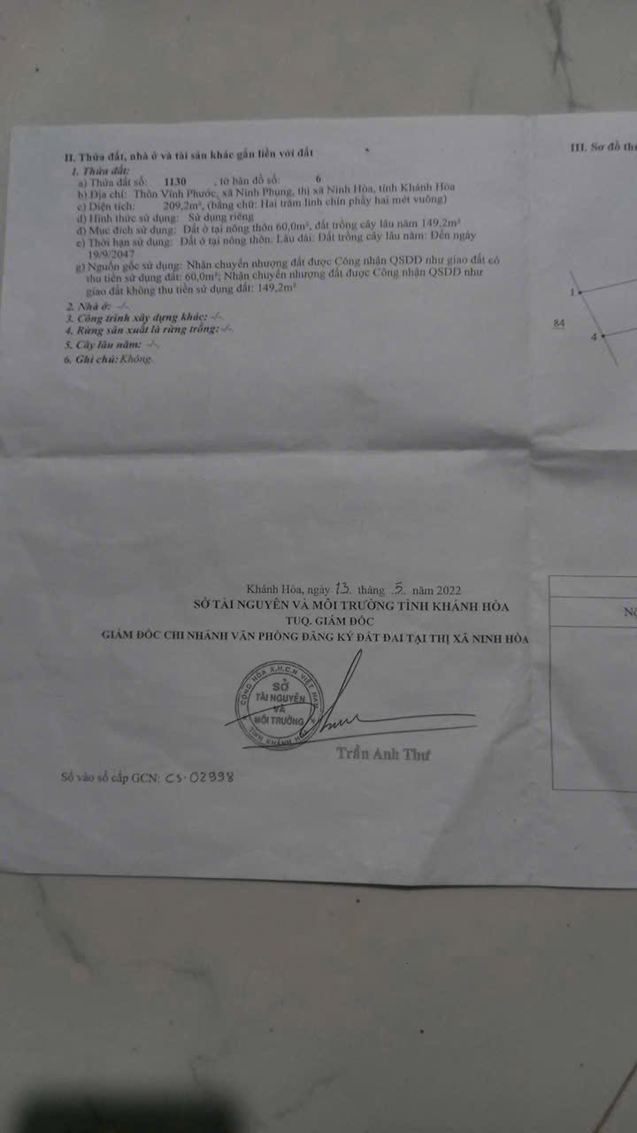 Đất nền Ninh Phụng Ninh Hòa 209m² giá 800 triệu - Pháp lý rõ ràng!