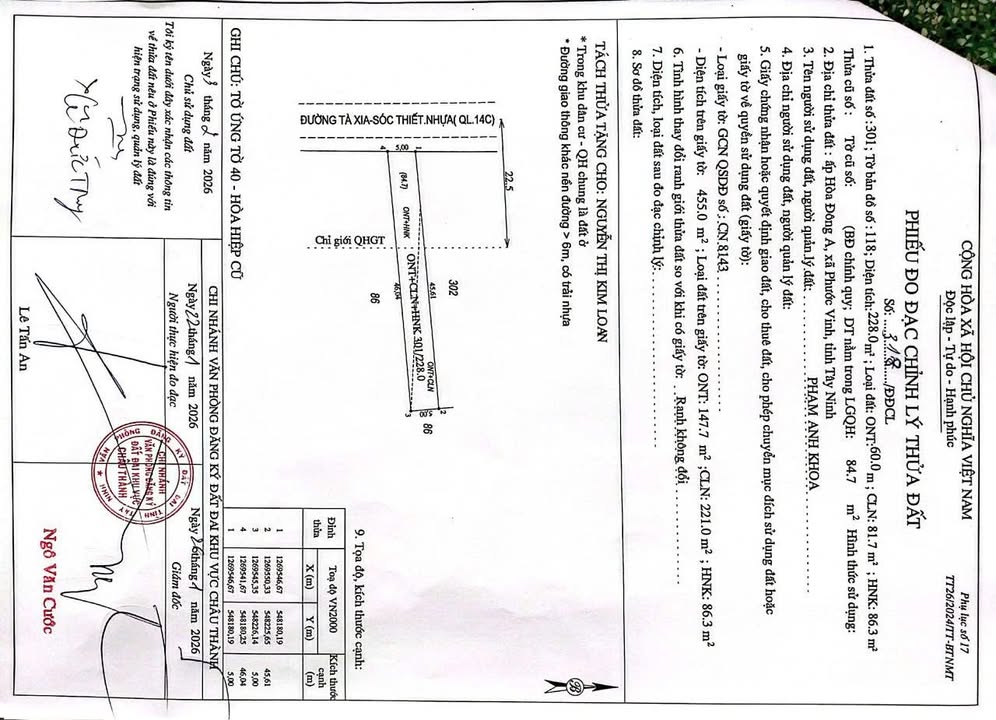 Đất nền Xã Phước Vinh, Tây Ninh 230m² - Sổ đỏ chính chủ!