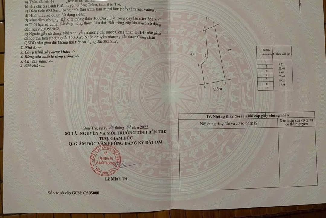 Đất nền Bình Hòa Giồng Trôm 700m² giá 1.7 tỷ - Pháp lý rõ ràng