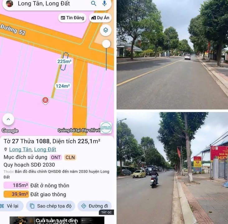 Đất nền Long Tân, Bà Rịa - Vũng Tàu 225m² - Đất thổ cư 100%