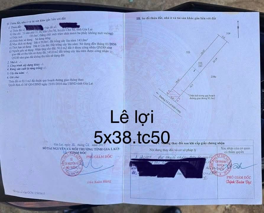 Đất Mặt Tiền Lê Lợi Chư Sê 190m² - Giá 1.69 Tỷ - Thổ Cư Sẵn