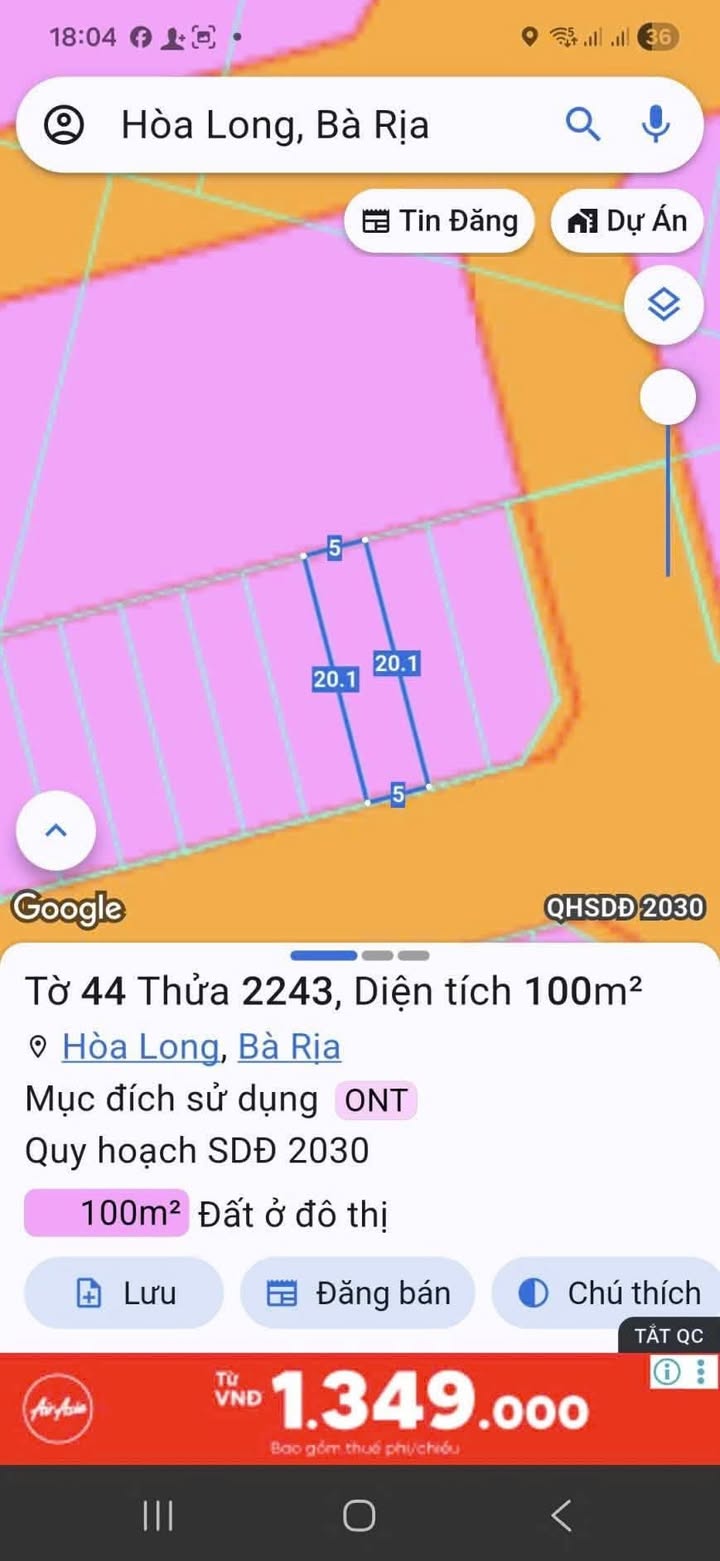 Đất TĐC Hoà Long 100m² - Sổ hồng Full thổ cư, Đường 17m