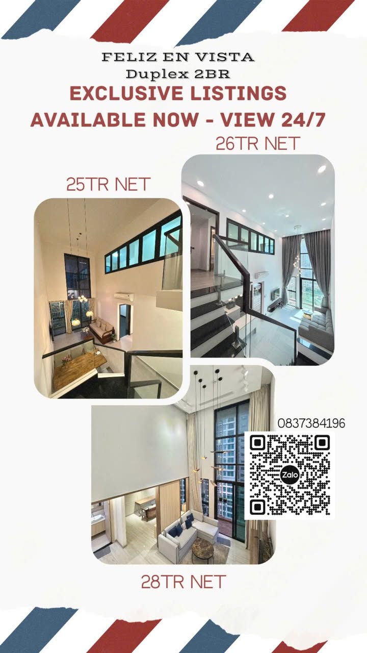 Cho thuê căn hộ Duplex Feliz en Vista, TP Thủ Đức - 2PN, 25-28 Triệu/tháng