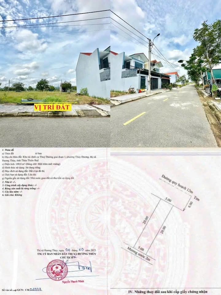 Đất nền KQH Thủy Dương 3 Huế 100m² giá 3,2 tỷ - Sổ đỏ chính chủ