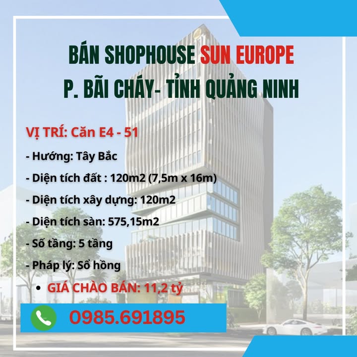 Shophouse Sun Europe E4-51 Hạ Long 120m² - Kinh doanh đắc lợi, Sổ hồng sẵn sàng