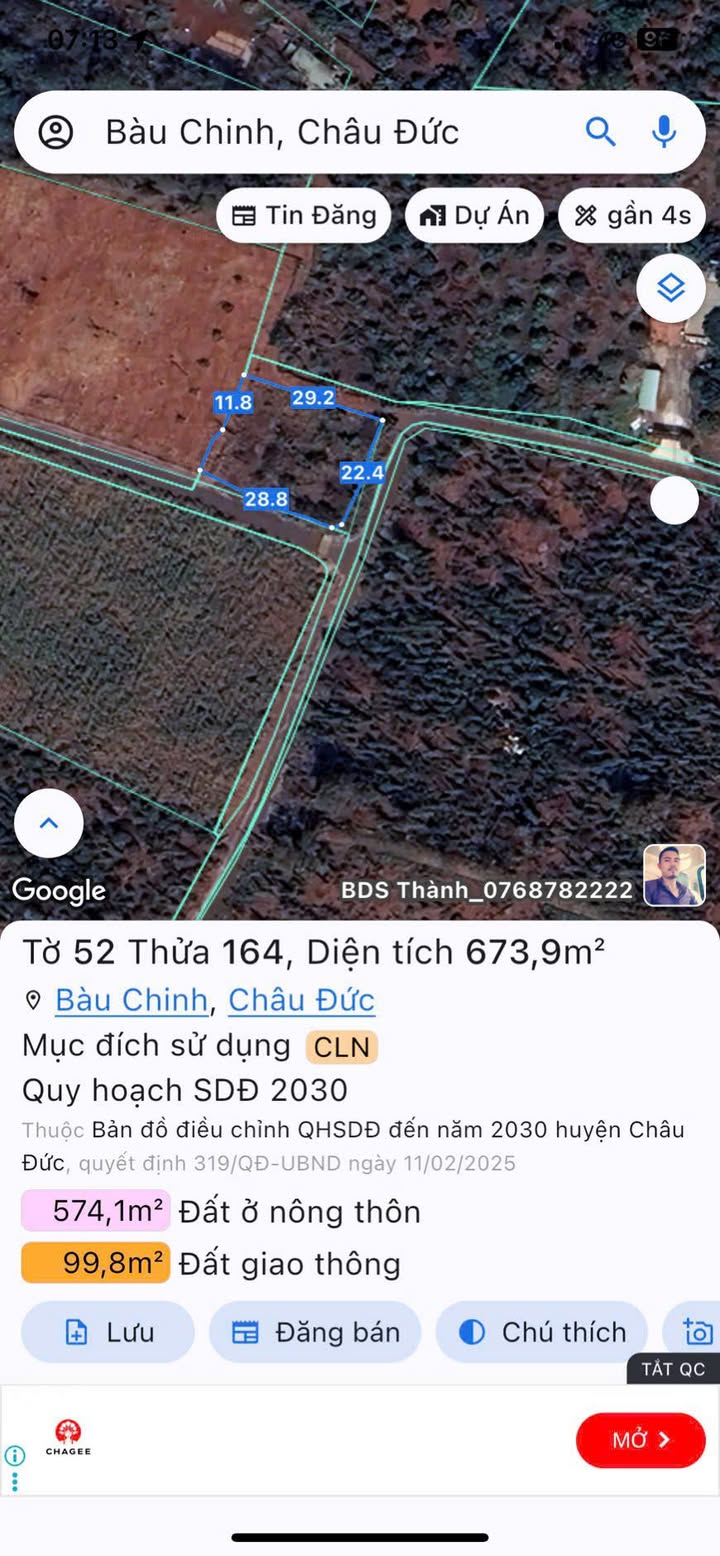 Đất nền Bàu Chinh, Châu Đức 637m² giá 1.4 tỷ - Sổ đỏ chính chủ!