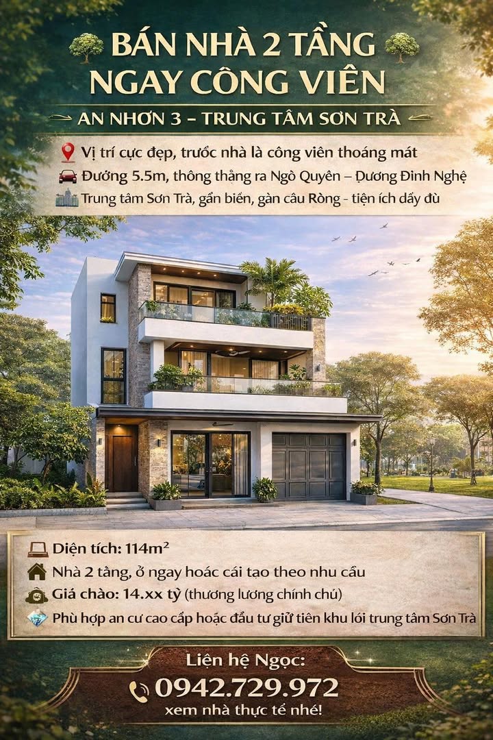 Nhà 2 Tầng Mặt Tiền Công Viên An Nhơn 3, Sơn Trà - 114m² - 14 Tỷ