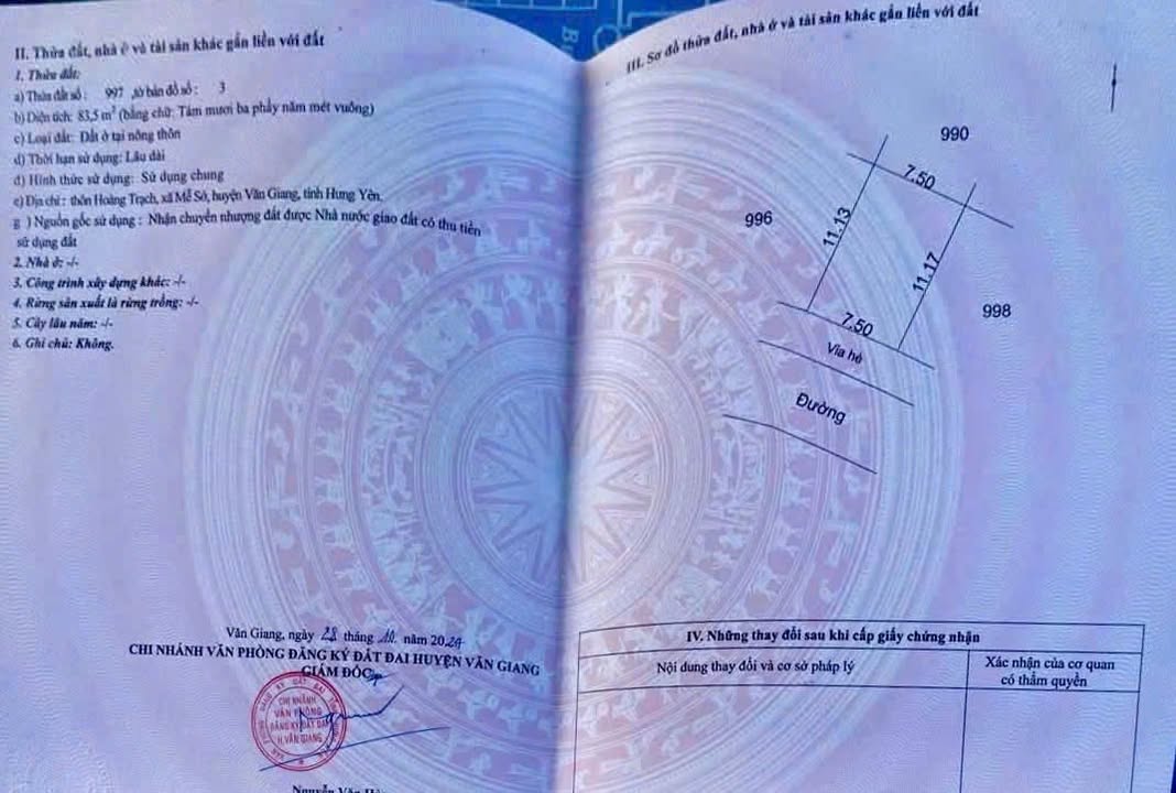 Đất đấu giá Hoàng Trạch - Mễ Sở 83.5m²: Mặt tiền 7.5m, giá đầu tư 4 tỷ