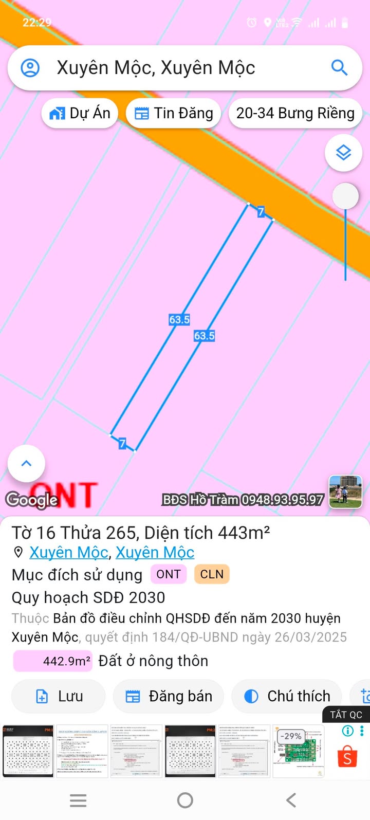 Đất nền Xuyên Mộc 441m² - Sổ đỏ chính chủ, kế chợ Xuyên Mộc!