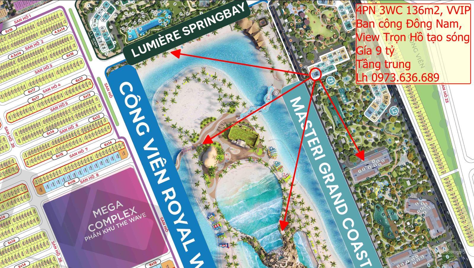 Căn hộ 4PN Masteri Grand Coast - View Hồ 18ha, Vay 0% Lãi 36 tháng