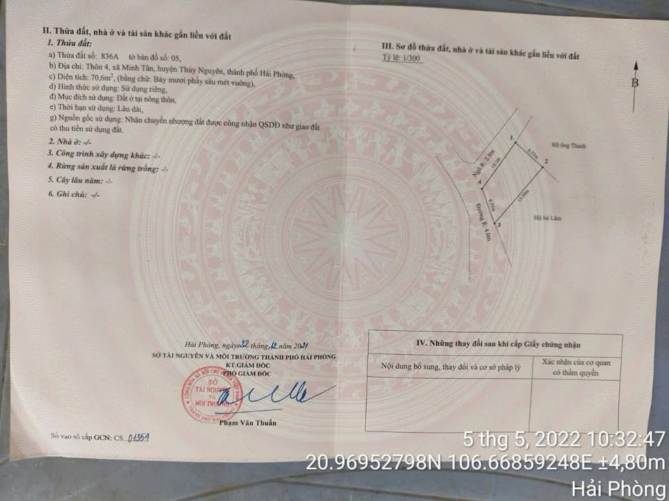 Đất nền Thôn Gia Minh Thủy Nguyên 70m² - Sổ đỏ chính chủ!