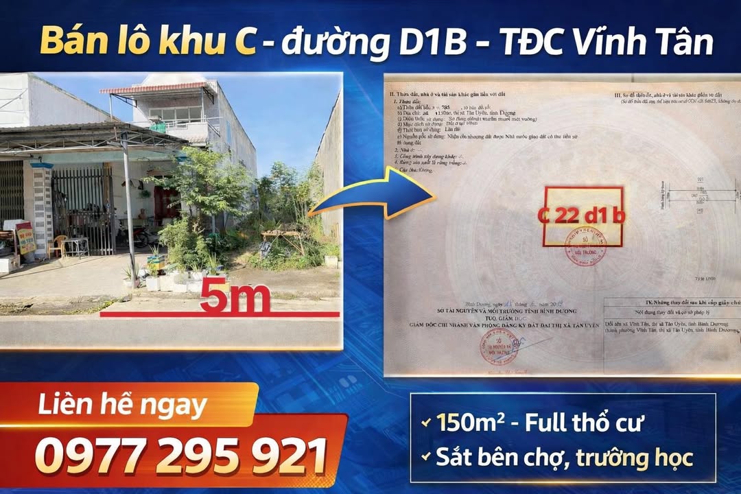 Đất nền Đường D1B VSIP2 150m² - Tiềm năng tăng giá mạnh mẽ!