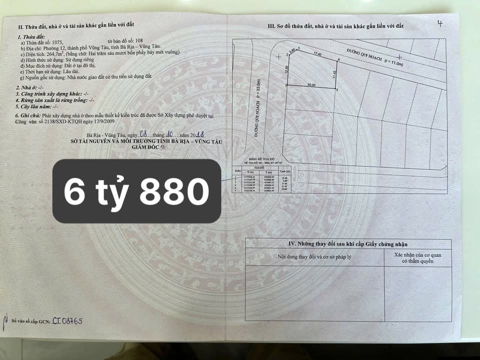 Bán Đất Biệt Thự Lô Góc Dự án Sông Cây Khế - 264m² Vũng Tàu - 6.88 Tỷ