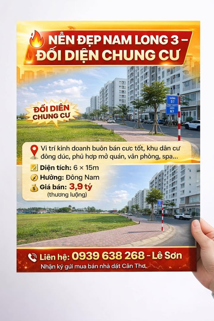 Đất nền Nam Long 3 Cái Răng 90m² giá 3.9 tỷ - Vị trí kinh doanh đắc địa